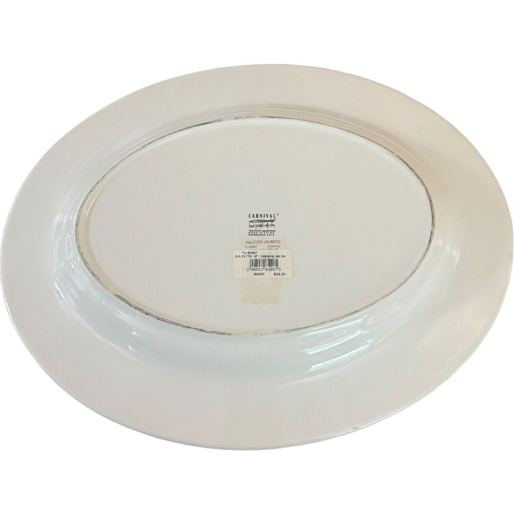 Tabletops Unlimited Carnival Diamond Handpainted 18" Oval Serving Platter XLarge - Picture 3 of 11
